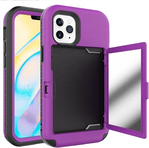 Vista 8 de Funda compatible con iPhone 14 Pro Max con espejo con tarjetero y soporte para tarjetas, bonita funda de lujo con espejo de maquillaje a la moda