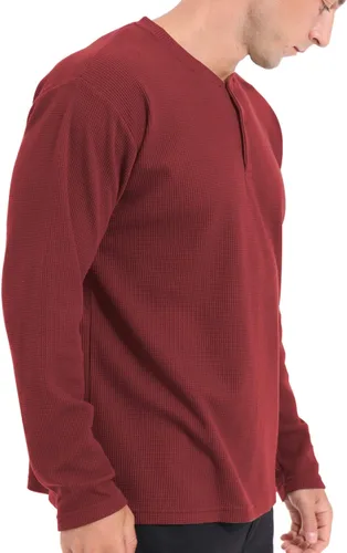 Vista 5 de QUALFORT Camiseta Henley de manga larga para hombre, de algodón, ligera, para hombre