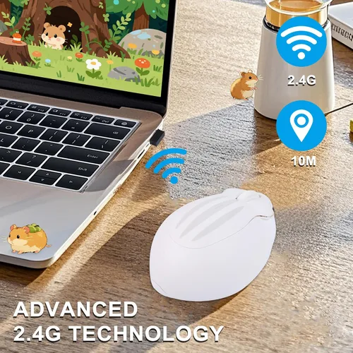 Vista 3 de Ratón inalámbrico lindo ratón de hámster de animales de dibujos animados con receptor USB 2.4 GHz, óptico, portátil, pequeño, silencioso, Kawaii