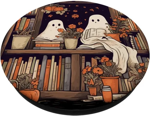 Vista 2 de Libros de lectura de fantasmas espeluznantes en una biblioteca PopSockets Standard PopGrip