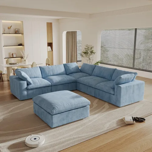 Vista 85 de Cloud - Sofá modular convertible de 80.3 pulgadas en forma de L para sala de estar con otomana de almacenamiento, sofás profundos minimalistas, Negro