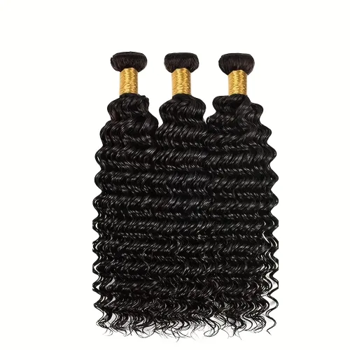 Vista 2 de Manojos de cabello humano ondulado profundo de 12, 14, 16 pulgadas, mechones de cabello humano rizado, tejido de cabello humano 100% sin procesar