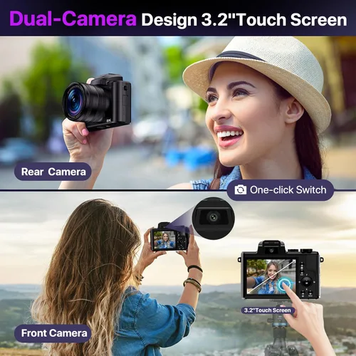 Vista 12 de Cámaras digitales 8K para fotografía con WiFi, cámara de vlogging de 88MP con enfoque automático para YouTube con lente dual, cámara de apuntar