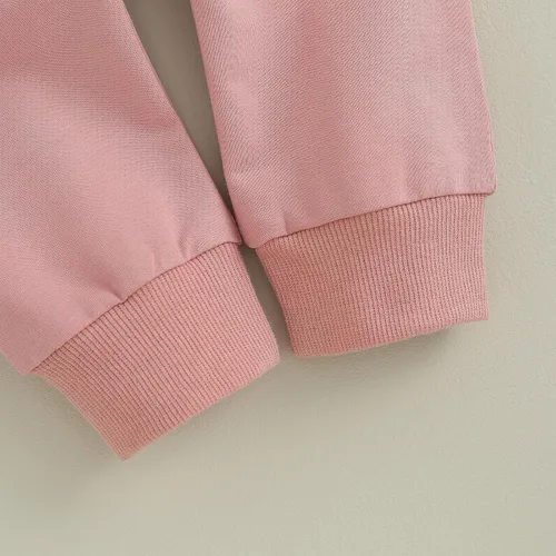 Vista 5 de Trajes de otoño e invierno para niña pequeña, camisa de manga larga con cuello redondo y pantalones sólidos, ropa de 2 piezas, Rosado
