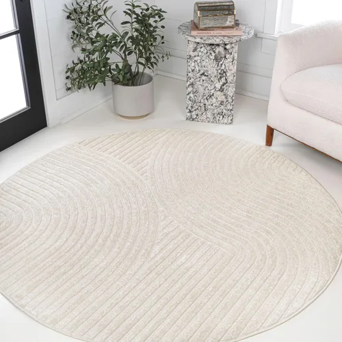 Vista 13 de Eyely NCS100D-3 - Alfombra de área para interiores/exteriores Hallie, diseño minimalista de curvas geométricas altas y bajas, beige/crema, 3 pies x