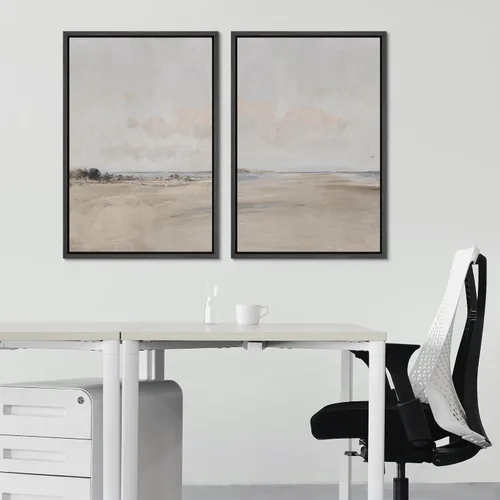 Vista 3 de Ashbrook - Set de arte de pared en lienzo enmarcado, tonos orgánicos de la tierra en beige y marrón con ilustraciones de trazos circulares, arte