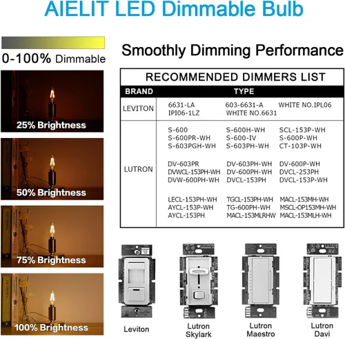 Vista 3 de Antique T8/T6/T25 LED Light Bulbs, 2 Watt(25W Equivalent), Warm White 2700K, E12 Small Candelabra Base, AIELIT Vintage Tube Edison Dimmable LED Bulb