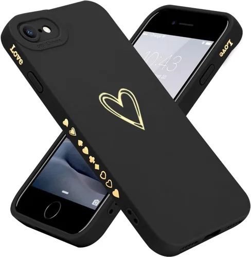 Vista 10 de Teageo - Funda bonita para iPhone SE 2022, SE 2020, iPhone 7, iPhone 8, beige For Women Girls, Luxury Heart Phone Case