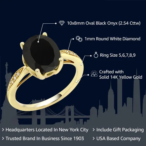 Vista 10 de Gem Stone King Anillo de compromiso de oro amarillo de 14 quilates de 2-3 quilates con piedra preciosa ovalada de 0.394 x 0.315 in y diamantes