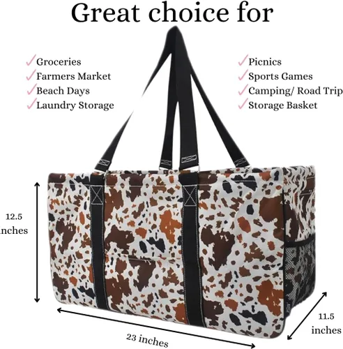 Vista 219 de NGIL Bolsa de comestibles reutilizable extra grande plegable de gran tamaño para comestibles, almacenamiento, picnic, playa, Estampado