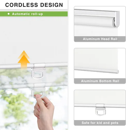 Vista 3 de LazBlinds Persiana enrollable sin cordón, persianas opacas de parada libre para ventanas, aislamiento térmico, protección UV, impermeable, persianas