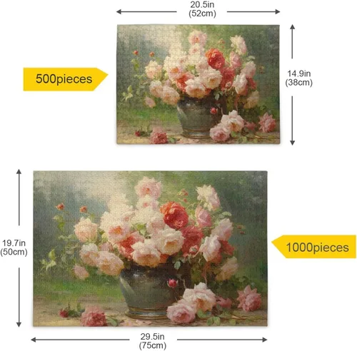 Vista 5 de Flower Vintage Jigsaw Puzzles 500 Pieces for Adults with Mesh Storage Bag 2011408
