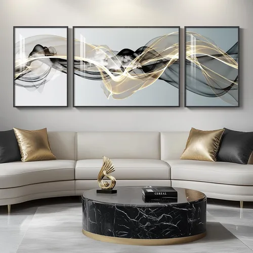 Vista 33 de Arte de pared moderno enmarcado en blanco y negro, 3 piezas de impresiones contemporáneas grandes para paredes, juego de 3 imágenes de hojas doradas