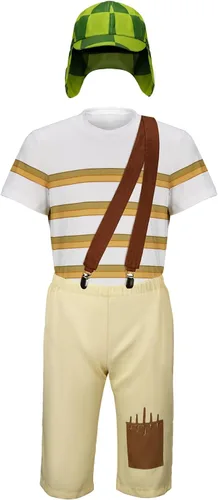 Vista 2 de ZIFUNMUR Disfraz de Chavo Del Ocho para adultos y niños, camiseta a rayas de chespirito, sombrero con correas y pantalones, traje de Halloween