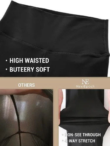 Vista 4 de Paquete de 4 leggings para mujer diseño suave de tiro alto con control de abdomen no se traslucen pantalones deportivos de yoga negros