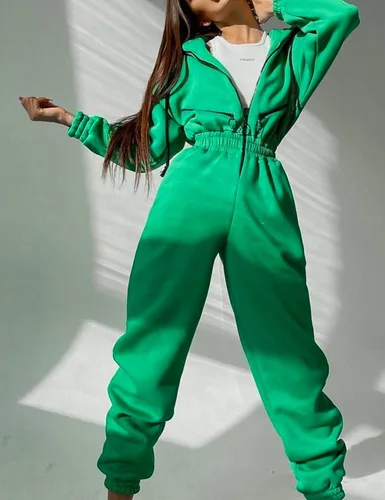 Vista 6 de COZYPOIN Conjunto de sudadera con capucha para mujer, de forro polar, de una pieza, de cintura alta, para mujer