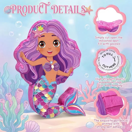 Vista 3 de Paquete de piñata de sirena, 16.1 pulgadas con murciélago vendado