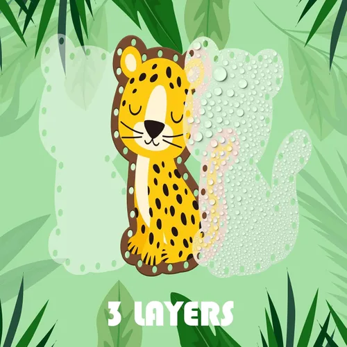 Vista 8 de Paquete de 12 tarjetas de encaje de animales de la selva, kits de costura para niños, león, animales salvajes, cartón, tarjetas de costura de doble