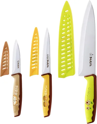 Vista 9 de 3 cuchillos de cocina, juego de cuchillos de acero inoxidable con funda, chef de 8 pulgadas, utilidad de 4.5 pulgadas y cuchillo de pelar de 4