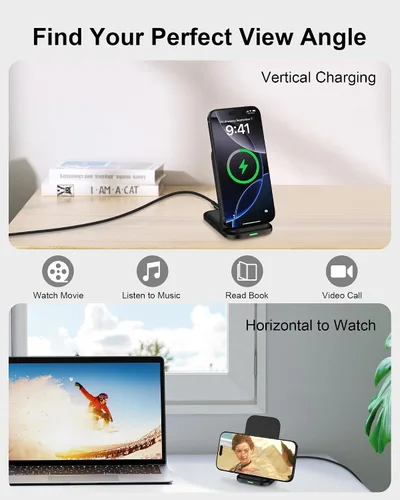 Vista 5 de Soporte de carga inalámbrico rápido para Samsung, soporte de cargador de teléfono inalámbrico de 15 W, estación de soporte de carga inalámbrica