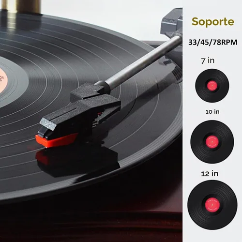 Vista 7 de Tocadiscos vintage de madera para gramófono, tocadiscos de fonógrafo retro, tocadiscos de 3 velocidades para discos de vinilo con reproducción