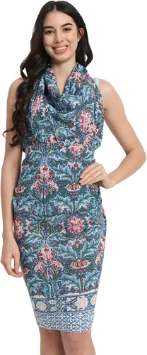Vista 4 de parihan Traje de Baño Pareo de Playa Sarong Cubiertas para Mujeres - Falda Envolvente con Estampado a Mano Zafiro azul