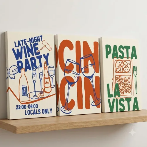 Vista 4 de 3 Piece Wine Canvas Wall Art, Retro Kitchen Poster Prints for Dining Room (08×12inches*3pcs)
