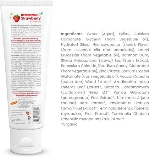 Vista 2 de Himalaya Botanique Pasta dental de hidroxiapatita para niños, sabor a fresa - Nano hidroxiapatita para apoyar la remineralización y restaurar