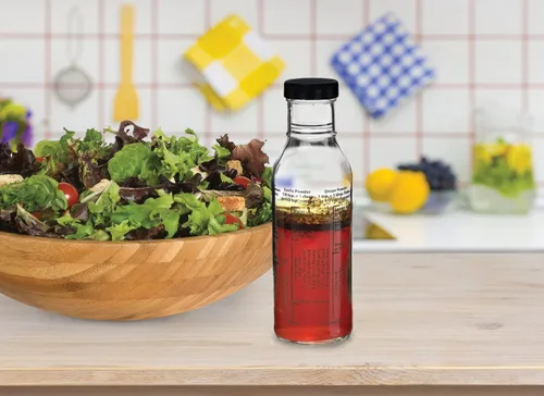 Vista 3 de Kolder Botella mezcladora de aderezo para ensalada con 8 recetas clásicas, vidrio, capacidad de 13 onzas, juego de 2