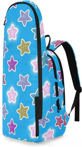 Vista 2 de Mochila de tenis para mujeres y hombres, transpirable, con purpurina falsa, con diseño de estrella de dibujos animados, bolsa de tenis azul
