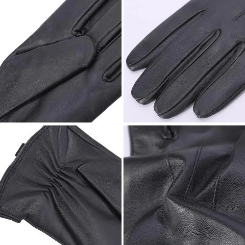 Vista 4 de MGGMOKAY Guantes de piel de cordero de napa de lujo para hombre Forro de cachemira
