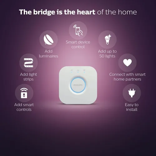 Vista 2 de Philips Hue (1) Puente con (1) interruptor de atenuación y control remoto, enciende las luces de tono, apaga, atenúa o ilumina, instalación fácil