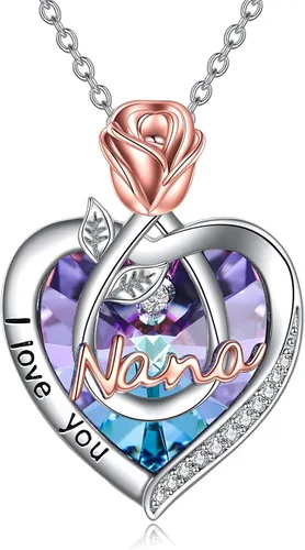 Vista 30 de Joyería de plata esterlina 925 para mujer, collar con pendiente de flor y corazón de cristal, para cumpleaños, regalos para mamá, abuela, esposa 01