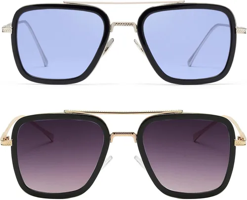 Vista 9 de Sehnsucht Tony Stark - Gafas de sol Iron Man con protección UV, cuadradas, de metal, Spider Man Downey Pilot
