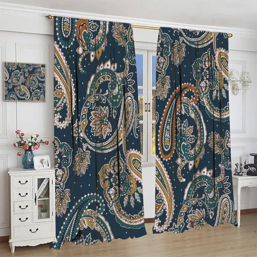 Vista 263 de Cortinas opacas con estampado de flores de cachemira, estampado de cachemira sobre fondo blanco, para decoración del hogar, cocina, restaurante