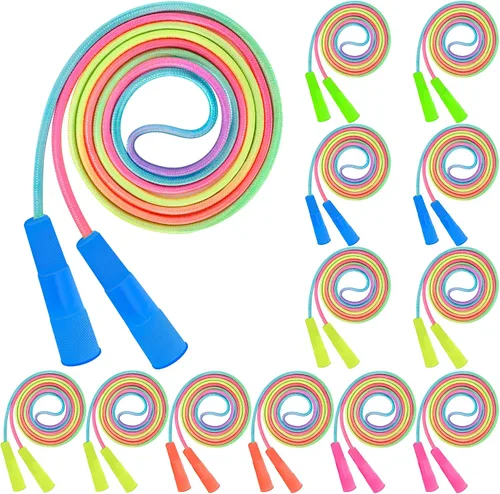 Vista 10 de ZATAYE Paquete de 6 cuerdas de saltar para niños, coloridas cuerdas de saltar de nailon degradado para niños, longitud ajustable de 7.55 pies, asas