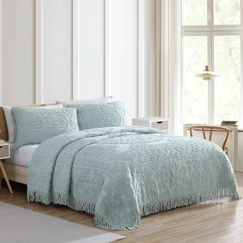 Vista 2 de Beatrice Home Fashions Medallón de chenilla, funda estándar, azul