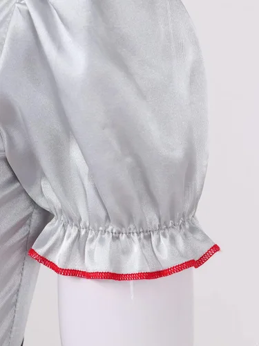 Vista 6 de JEATHA Vestido de leotardo de malla sin mangas con tutú para niñas, disfraz de payaso para Halloween, espectáculo de circo