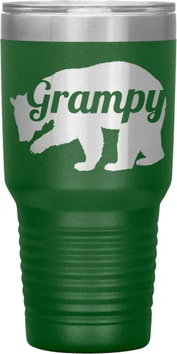 Vista 7 de Grampy Bear - Vaso de acero inoxidable grabado con aislamiento de 30 onzas, color negro Insulated Travel Mug, Engraved Bear Design, Grampy Gift