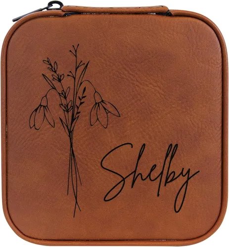 Vista 78 de Joyero de flores de nacimiento personalizado Estuche de viaje (cuero crudo, abril - guisante dulce)