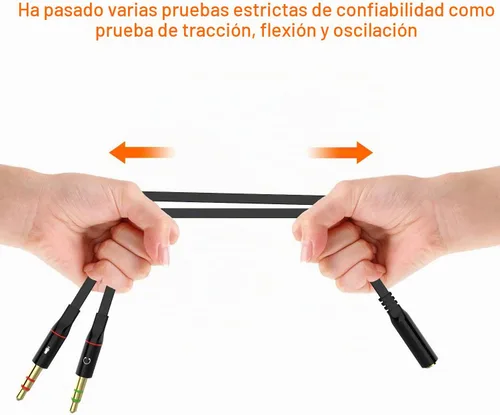 Vista 3 de Audífonos y micrófono Maeline bañado en oro de 3.5 mm hembra a 2 macho y Splitter de cable plano