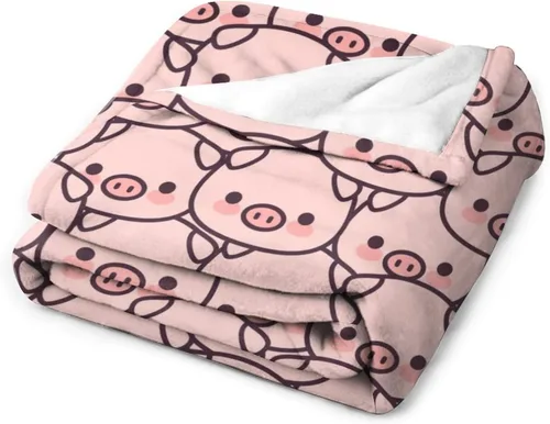 Vista 3 de Manta de cerdo para regalo, manta de franela polar de 30 x 40 pulgadas, suave para niñas, niños y adultos, ligera, cómoda, cálida manta con temática