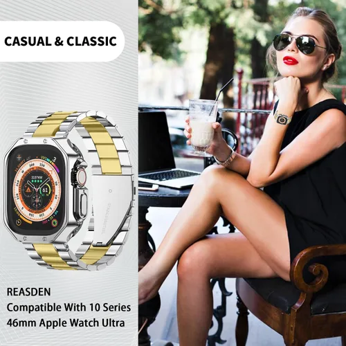 Vista 5 de Compatible With Apple Watch Band and Case Iwatch Ultra Series 11 10 9 8 7 6 5 4 3 2 1 SE 42mm 46mm 49mm 45mm 44mm 41mm 40mm 38mm Men Women Classic