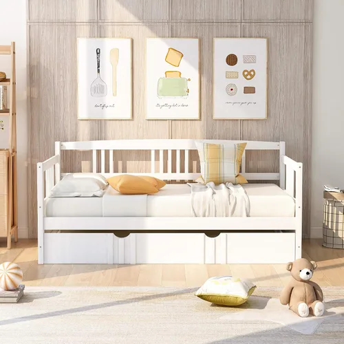 Vista 11 de Harper & Bright Designs Sofá cama de madera tamaño matrimonial, sofá cama tamaño matrimonial con soporte de listones de madera, sofá cama
