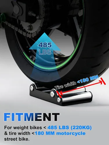 Vista 2 de JFG RACING Soporte de limpieza de ruedas para motocicletas, (motocicletas < 220 kg y ancho de neumático < 180 mm) Soporte de rodillo de paddock