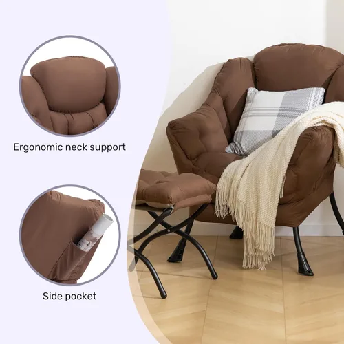 Vista 4 de HollyHOME Silla perezosa con otomana plegable, sillón cómodo y reposapiés plegable, sofá de ocio silla de lectura y reposapiés para sala de estar