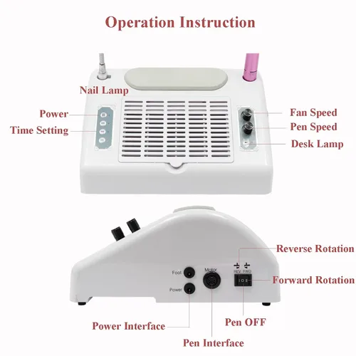 Vista 7 de TFCFL Colector de polvo de uñas 5 en 1, colector de polvo profesional de vacío de uñas + taladro eléctrico de uñas + lámpara de secado de uñas