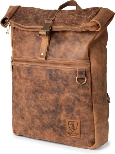 Vista 11 de BERLINER BAGS Mochila vintage de cuero genuino Utrecht, mochila para laptop, mochila de viaje para mujeres y hombres, café M, Mediana
