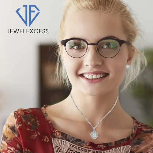 Vista 4 de JEWELEXCESS Juego de joyas de corazón de 3 piezas con diamantes blancos de 13 quilates en plata de ley