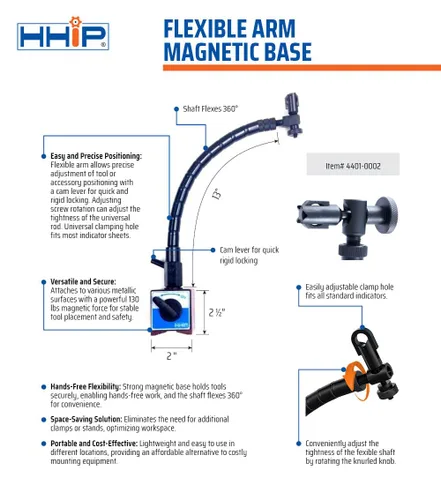 Vista 4 de HHIP 4401-0002 Base magnética de brazo flexible, 130 lb. Power Pull